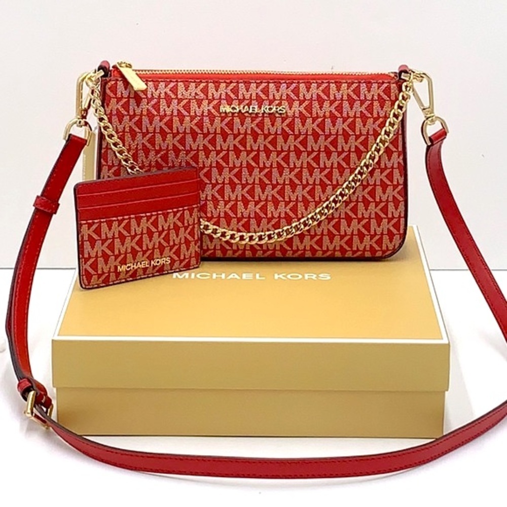 MICHAEL KORS GIFTABLE SHOULDER BAG & CARD HOLDER BOXED SET CHILI PALE GOLD GLITT - Picture 3 of 16